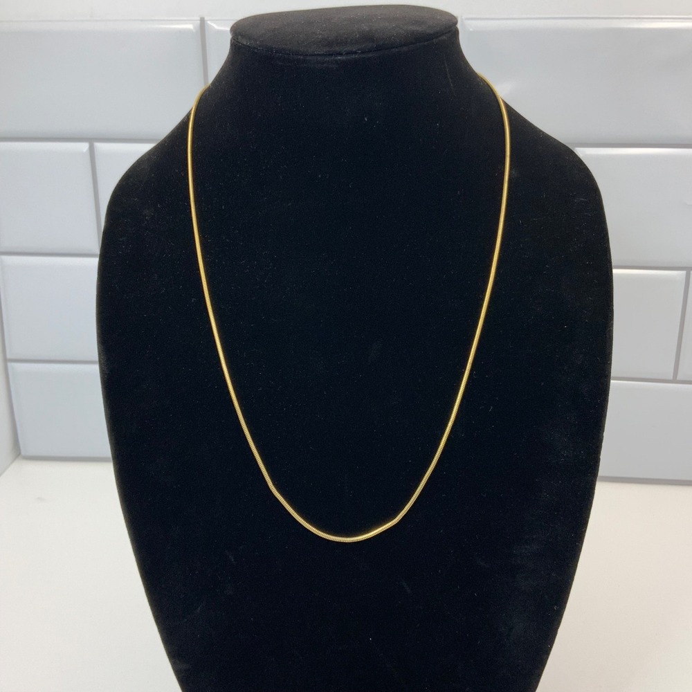 Trifari Vintage‎ Gold Tone Snake Chain Necklace 23 Inch Round Link T Logo Charm